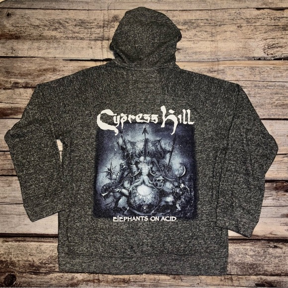 Cypress Hill Hoodie, Elephants On Acid Hooded Sweatshirt Gray Full Zip Sz Medium - Picture 6 of 8